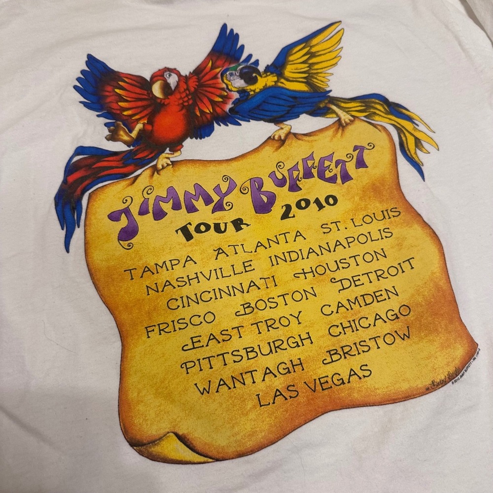 Gildan Jimmy Buffett Tour 2010 Shirt Mens Large White Excellent Long Sleeve Tee - Picture 6 of 7